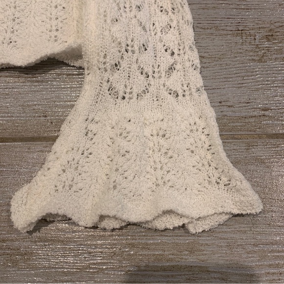 AQUA Pointelle White L/s Open Knit Pullover Sweater XS Feminine Cottegecore Lace - Picture 5 of 10